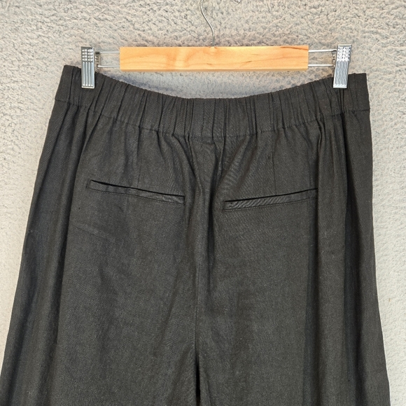 Vince Womems Linen Blend Pants Sz L Black Straight Wide Leg Elastic Back Waist - Picture 8 of 13